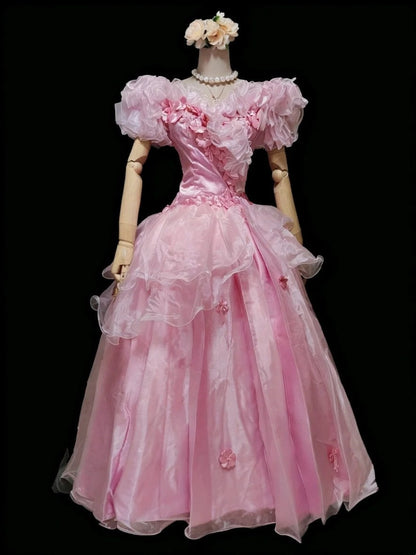 Retro Prom Dress Crew Neck Ruffle Pleated Ball Gown Quinceanera Dress Evening Dress HZ0319