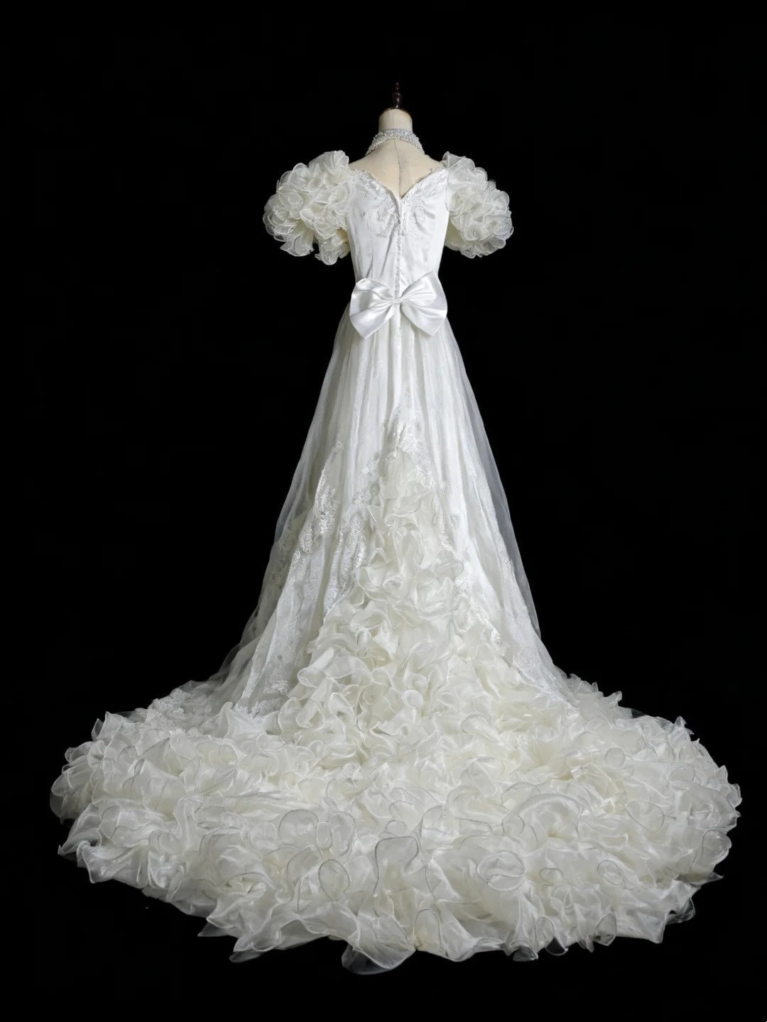 Vintage Wedding Dress Asymmetrical Neck Pleated Ruffle Wedding Dress HZ0319