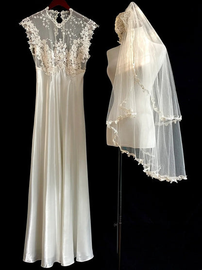 Vintage Wedding Dress Crew Neck Lace Wedding Dress HZ0319