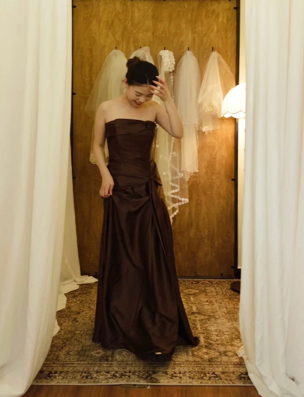 Minimalist Prom Dress Brown Strapless Pleated Gala Dress Evening Dress Formal Dress HZ0319