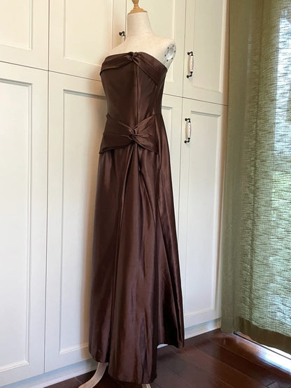 Minimalist Prom Dress Brown Strapless Pleated Gala Dress Evening Dress Formal Dress HZ0319