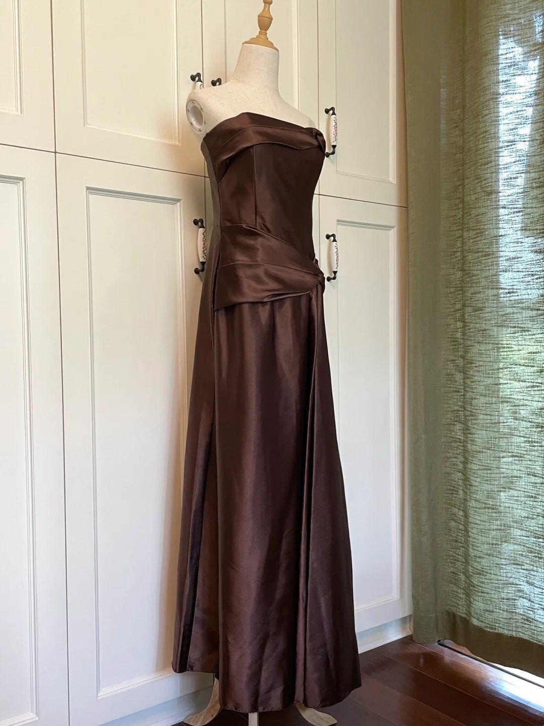 Minimalist Prom Dress Brown Strapless Pleated Gala Dress Evening Dress Formal Dress HZ0319