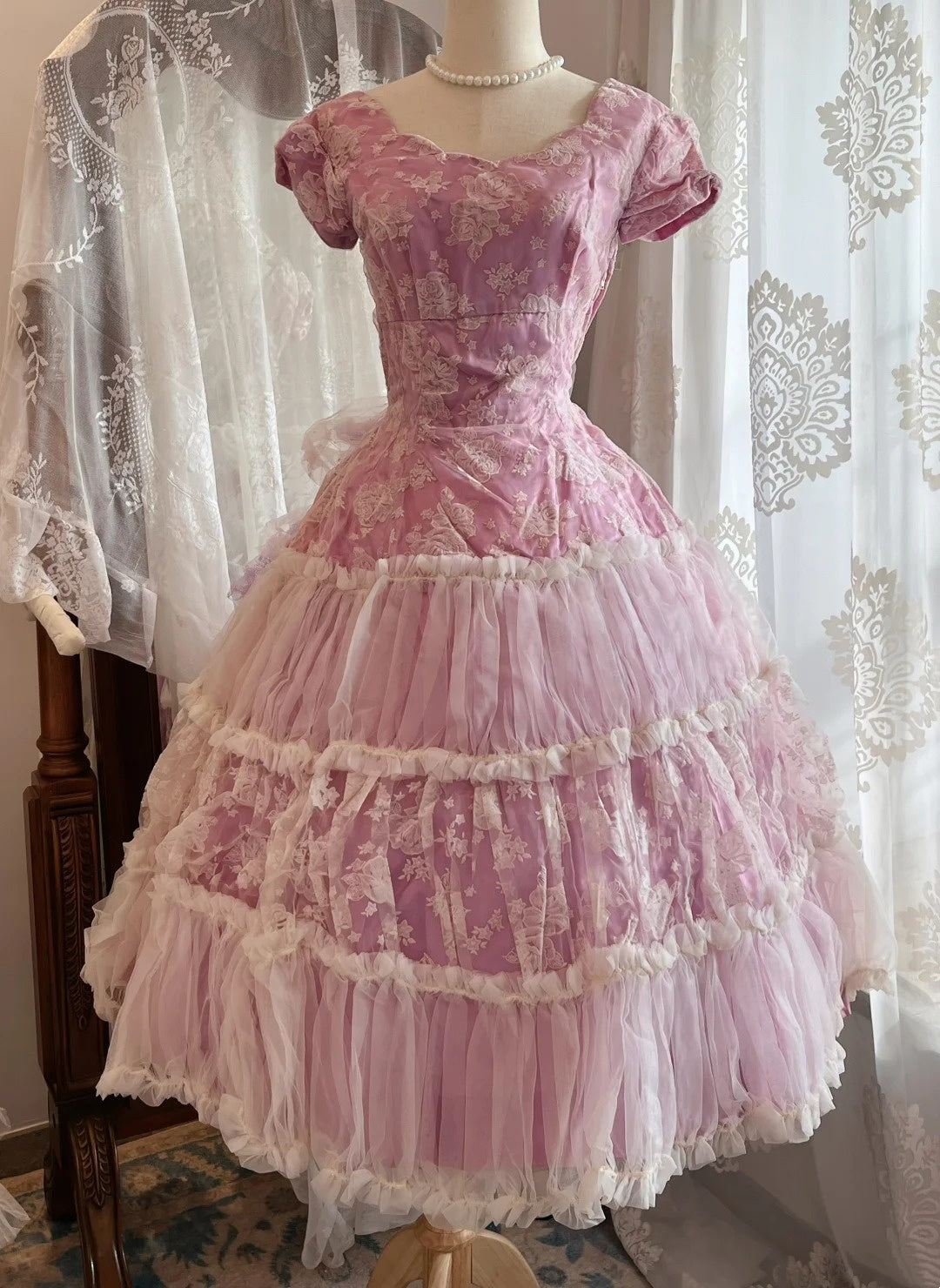 Sweet Prom Dress Short Sleeves Tulle Pleated Evening Dress Gala Dress Birthday Party Dress HZ0319