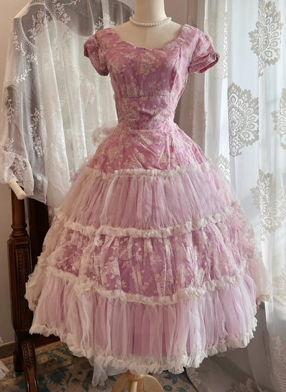 Sweet Prom Dress Short Sleeves Tulle Pleated Evening Dress Gala Dress Birthday Party Dress HZ0319