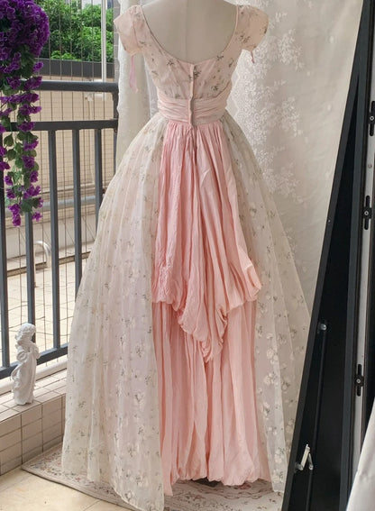 Charming Prom Dress Crew Neck Pleated Print Ball Gown Evening Dress Quinceanera Dress Birthday Party Dress HZ0319