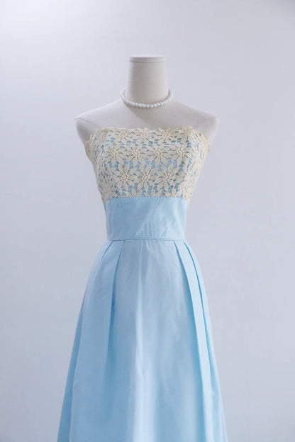 New Arrival Prom Dress Baby Bule Strapless Pleated Evening Dress Birthday Party Dress Formal Dress HZ0319