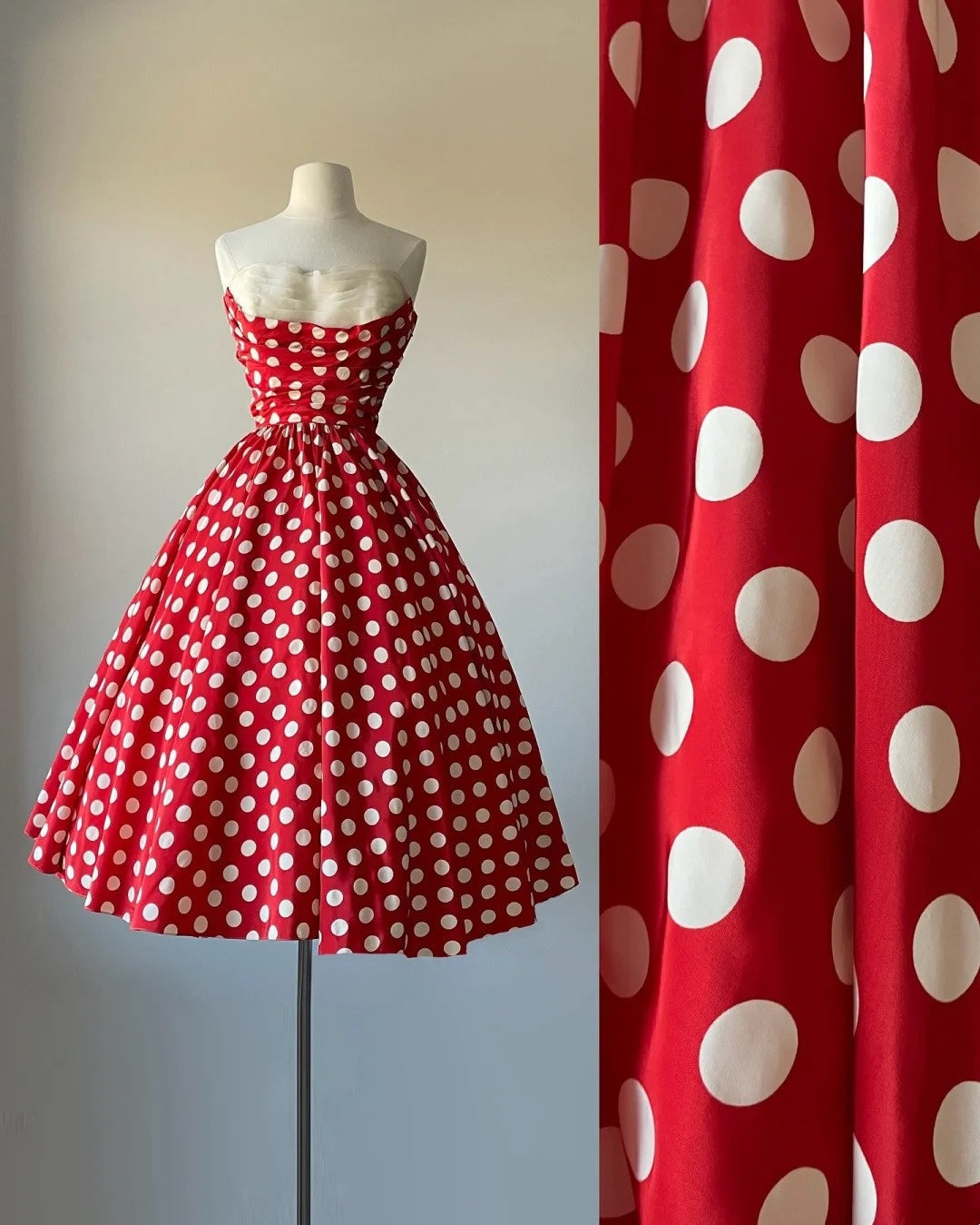 Beauty Prom Dress Strapless Polka Dots Pleated Evening Dress Gala Dress Formal Dress HZ0319