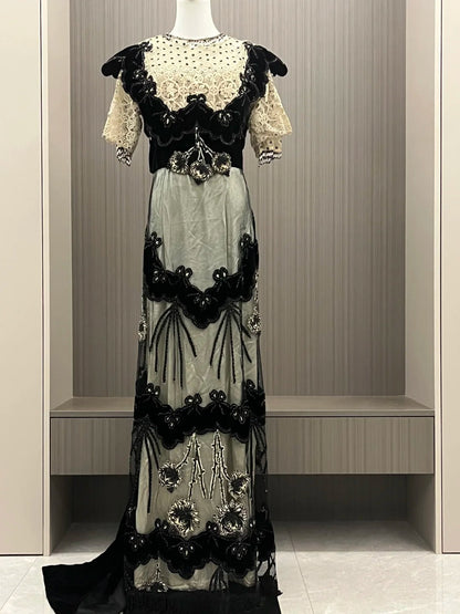 Vintage Prom Dress Crew Neck Formal Dress Evening Dress Gala Dress HZ0319