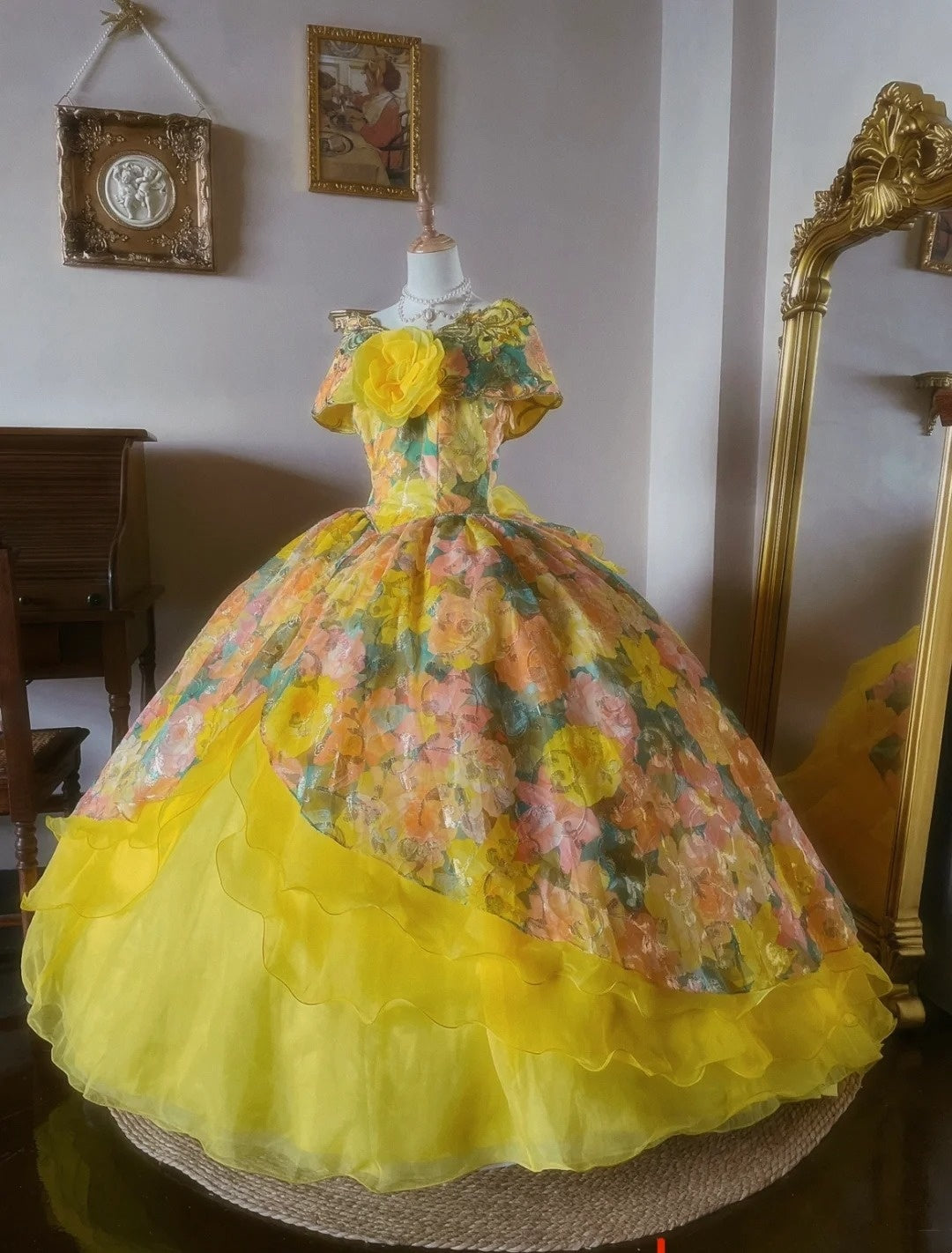 Charming Prom Dress Boat Neck Print Quinceanera Dress Ball Gown Evening Dress HZ0319