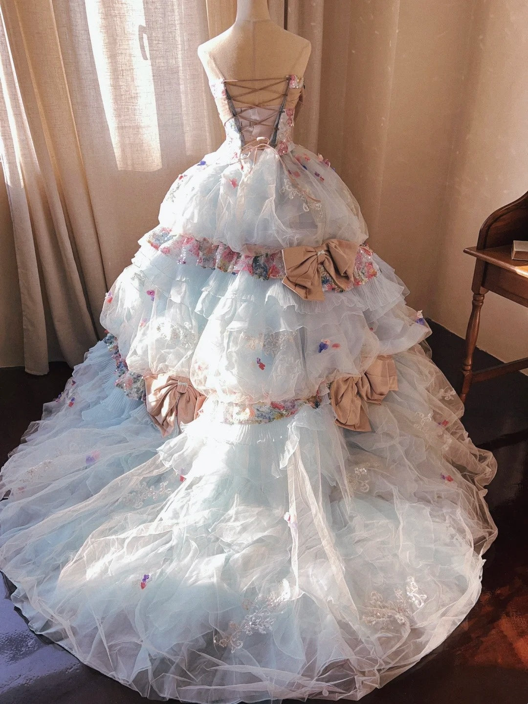Stunning Prom Dress Strapless Tulle Pleated Quinceanera Dress Ball Gown Evening Dress HZ0319