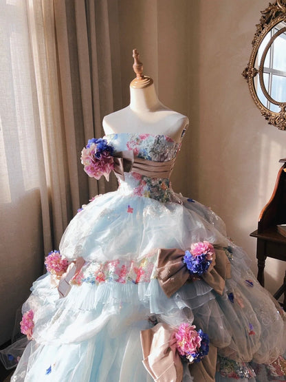 Stunning Prom Dress Strapless Tulle Pleated Quinceanera Dress Ball Gown Evening Dress HZ0319