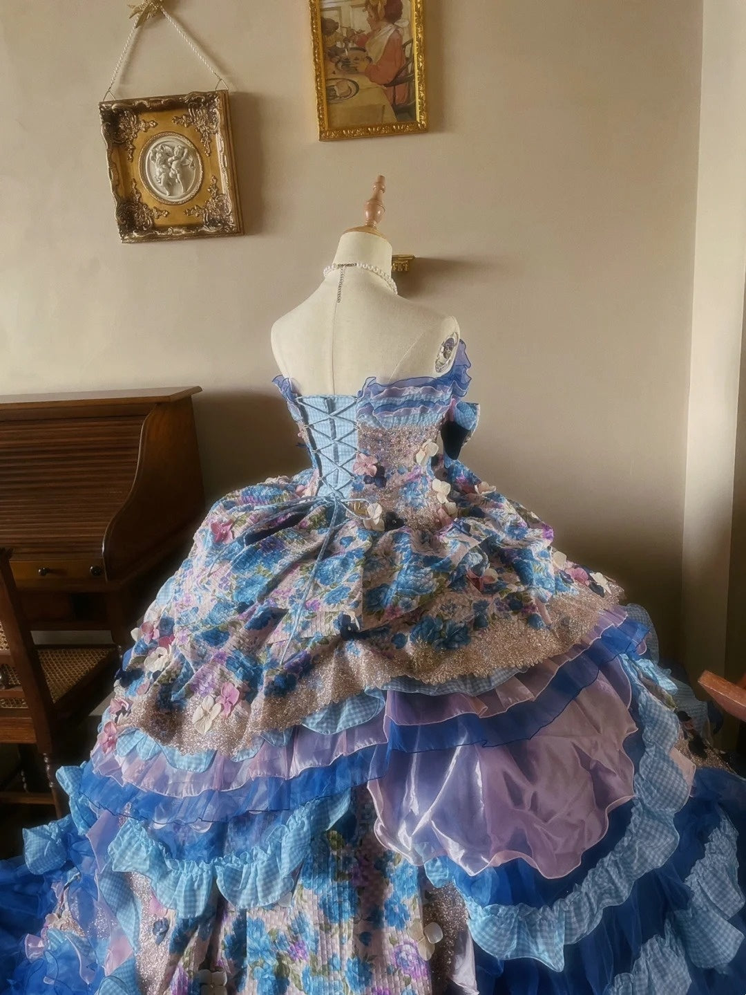 Newest Prom Dress Strapless Pleated Tiered Evening Dress Quinceanera Dress Ball Gown HZ0319