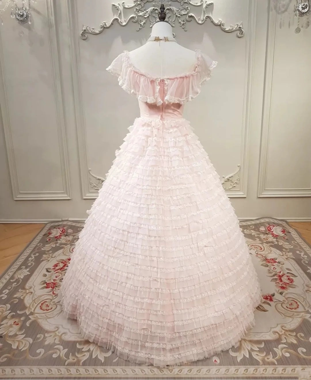 Cute Prom Dress Crew Neck Tiered Evening Dress Quinceanera Dress Ball Gown HZ0319