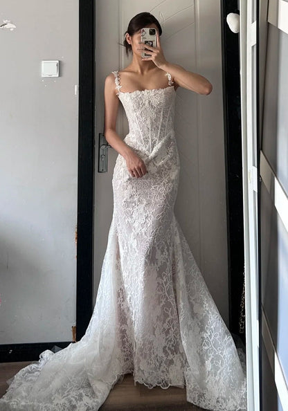 Charming Wedding Dress Spaghetti Straps Wedding Dress HZ0319