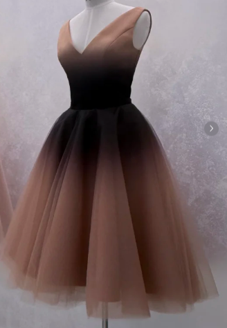 Ombre Prom Dress V-neck Pleated Tulle Gala Dress Evening Dress Cocktail Dress HZ0319