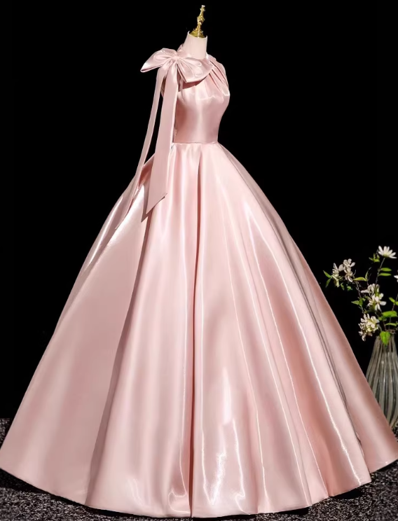Sweet Prom Dress Light Pink Crew Neck Pleated Evening Dress Quinceanera Dress Ball Gown HZ0319
