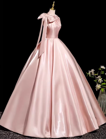 Sweet Prom Dress Light Pink Crew Neck Pleated Evening Dress Quinceanera Dress Ball Gown HZ0319