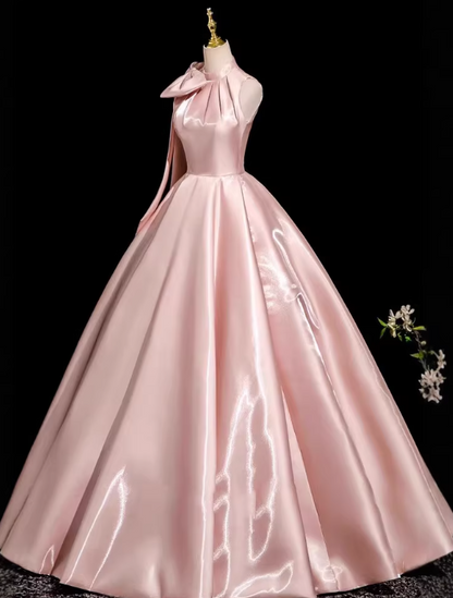 Sweet Prom Dress Light Pink Crew Neck Pleated Evening Dress Quinceanera Dress Ball Gown HZ0319