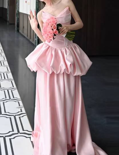 Cute Prom Dress Light Pink V-neck Pleated Gala Dress Evening Dress Formal Dress HZ0319