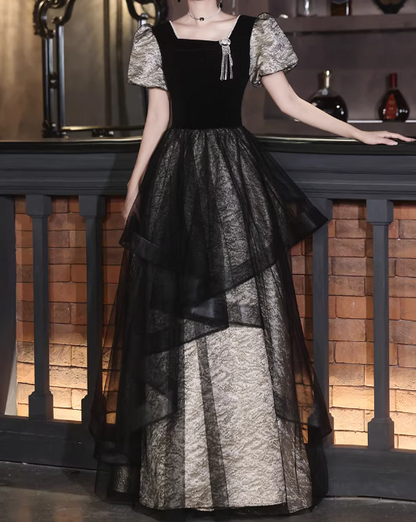 Elegant Prom Dress Square Neck Pleated Tulle Gala Dress Evening Dress Formal Dress HZ0319