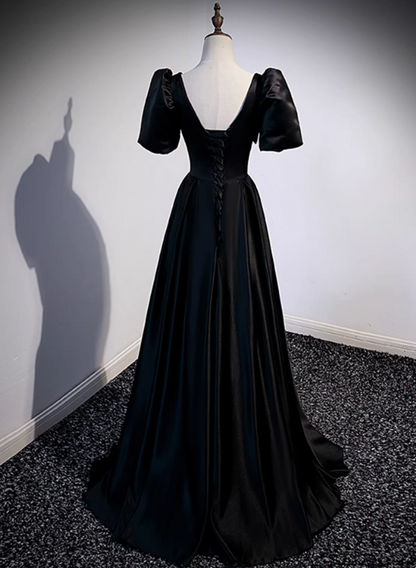 Elegant Prom Dress Black V-neck Pleated Gala Dress Evening Dress Formal Dress HZ0319