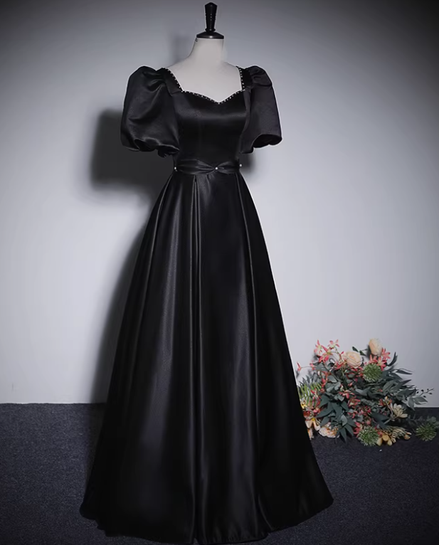 Minimalist Prom Dress Black A Line Sweetheart Pleated Gala Dress Evening Dress Formal Dress HZ0319