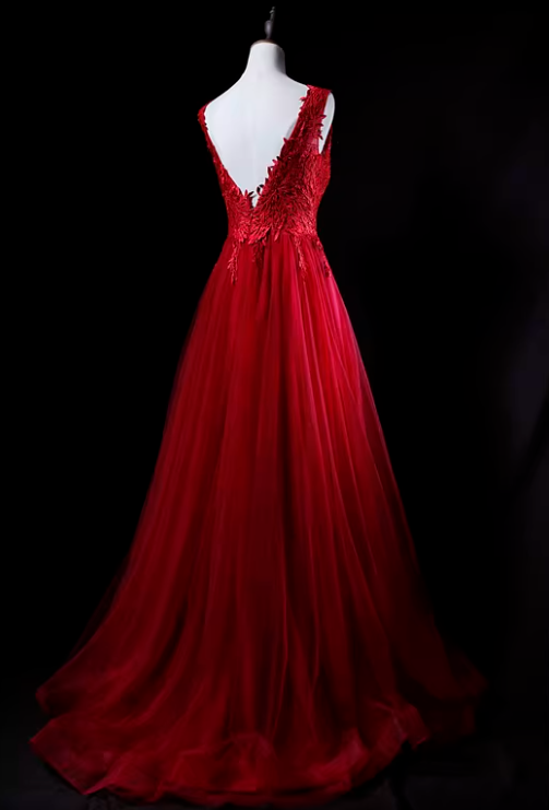 Charming Prom Dress V-neck Tulle Pleated Gala Dress Evening Dress Formal Dress HZ0319