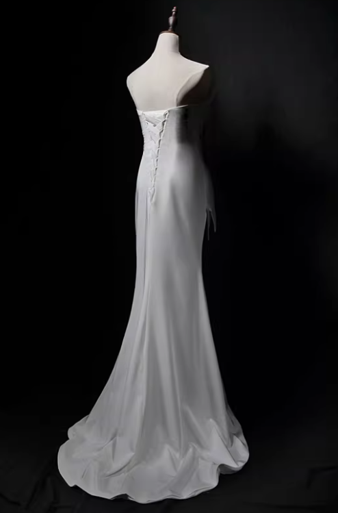 Charming Prom Dress White Strapless Mermaid Gala Dress Evening Dress Formal Dress HZ0319