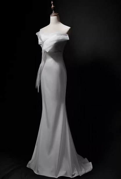 Charming Prom Dress White Strapless Mermaid Gala Dress Evening Dress Formal Dress HZ0319