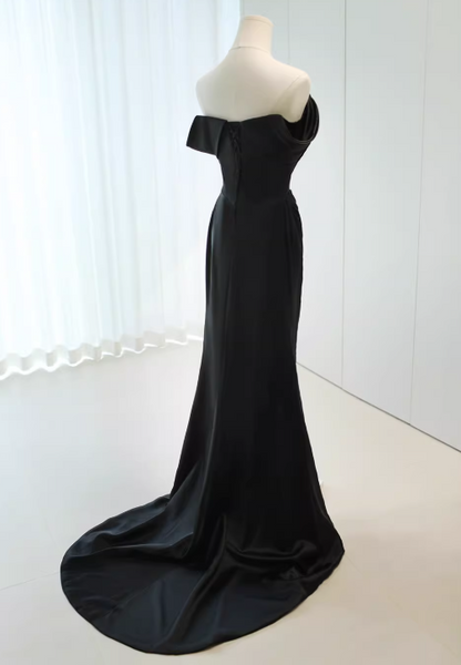 Minimalist Prom Dress Black Off Shoulder Pleated Gala Dress Evening Dress Formal Dress HZ0319