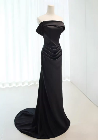 Minimalist Prom Dress Black Off Shoulder Pleated Gala Dress Evening Dress Formal Dress HZ0319