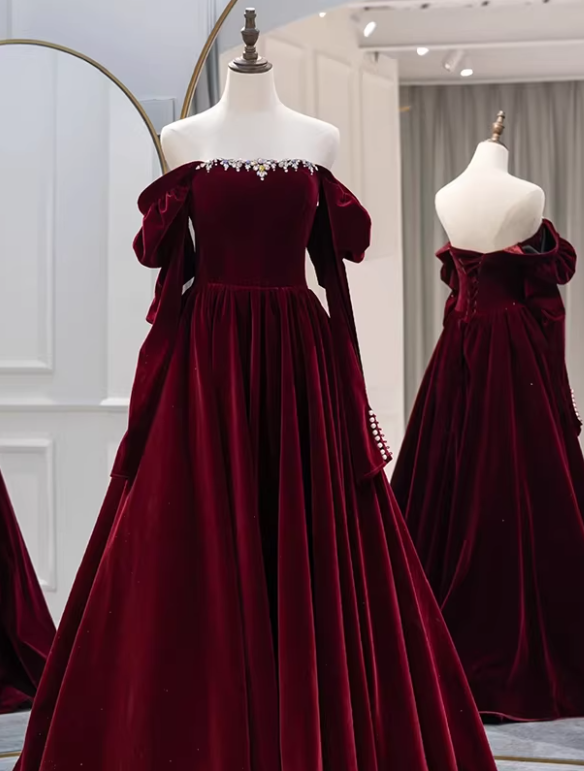 Elegant Prom Dress Velvet Off Shoulder Pleated Gala Dress Evening Dress Formal Dress HZ0319
