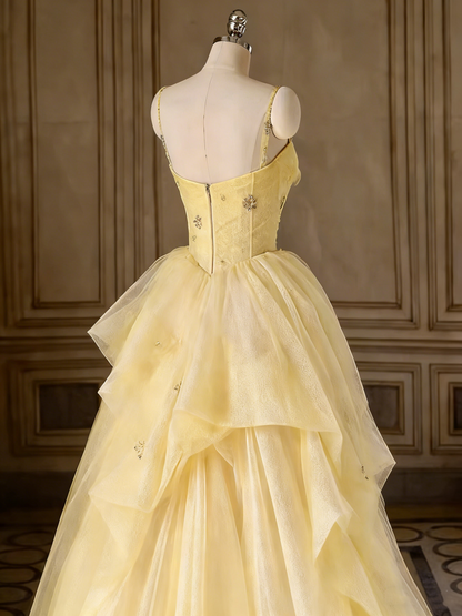 Beauty Prom Dress Spaghetti Straps Pleated Tulle Evening Dress Quinceanera Dress Ball Gown HZ0319