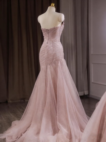 Stunning Prom Dress Strapless Pleated Tulle Mermaid Gala Dress Evening Dress Formal Dress HZ0319