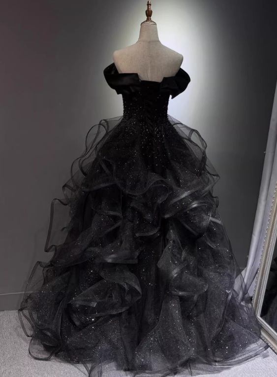 New Arrival Prom Dress Black Off Shoulder Tulle Gala Dress Evening Dress Formal Dress HZ0319