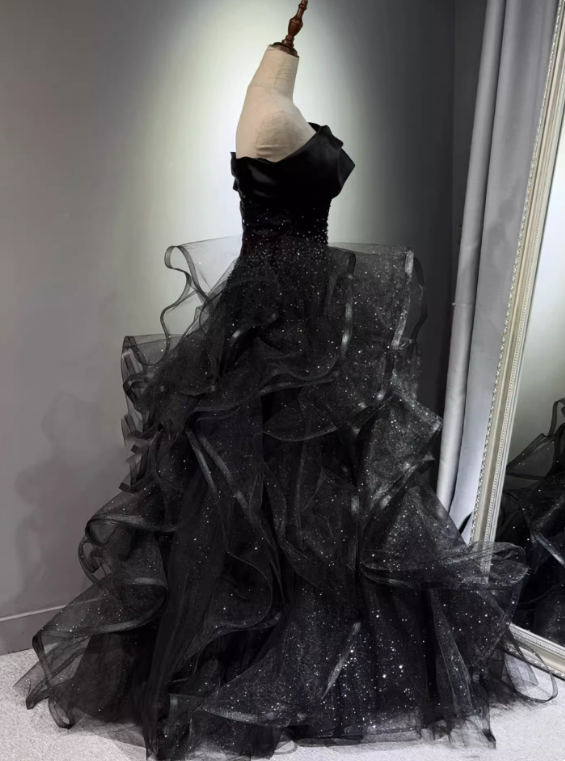 New Arrival Prom Dress Black Off Shoulder Tulle Gala Dress Evening Dress Formal Dress HZ0319