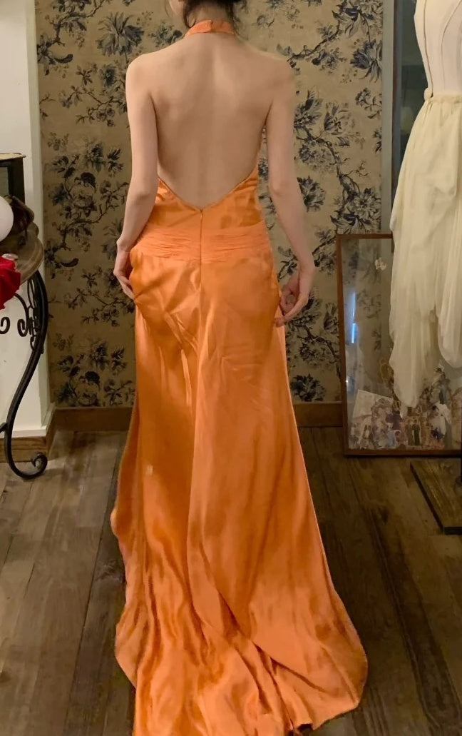 Retro Prom Dress Halter Pleated Gala Dress Cockatail Dress Evening Dress HZ0319
