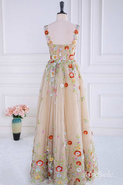 Nude Sequin Appliques Sweetheart A-Line Long Prom Dress