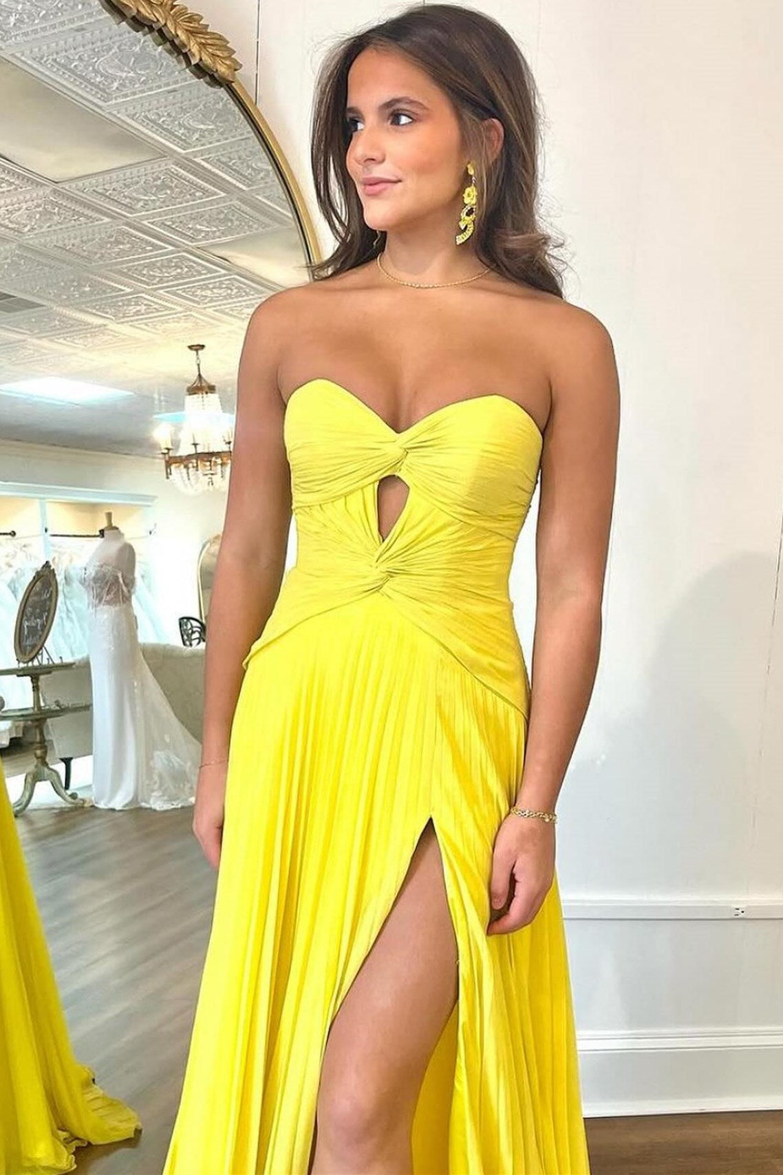 Hot Pink Strapless Keyhole Pleated A-Line Prom Dress