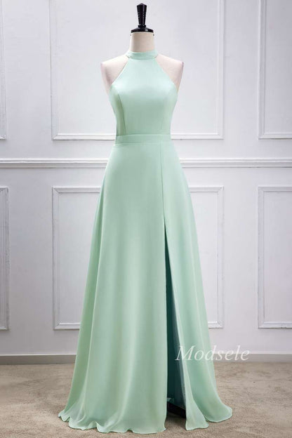 Sage Green Halter Maxi Dress with Slit