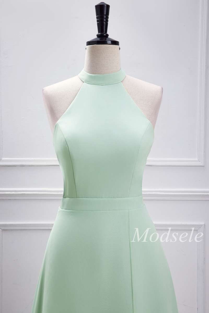 Sage Green Halter Maxi Dress with Slit