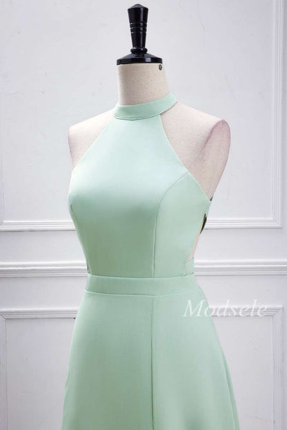 Sage Green Halter Maxi Dress with Slit