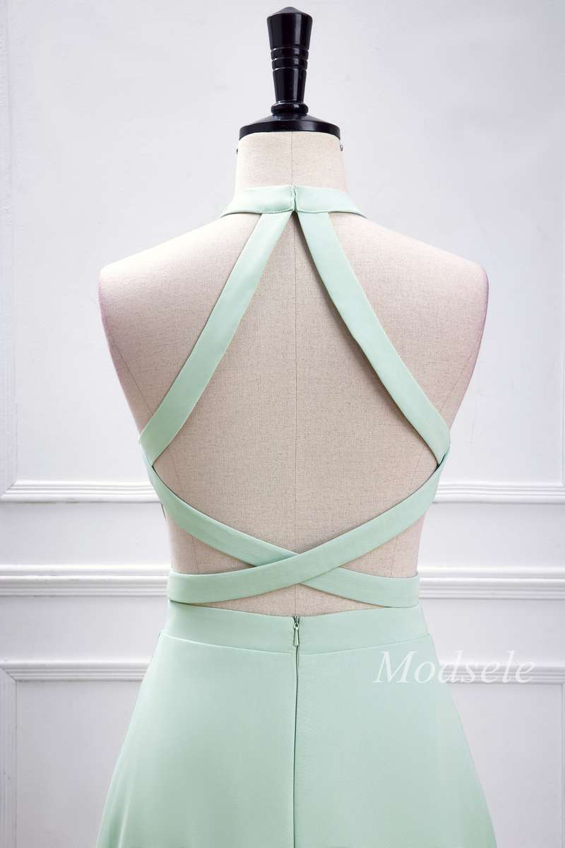 Sage Green Halter Maxi Dress with Slit