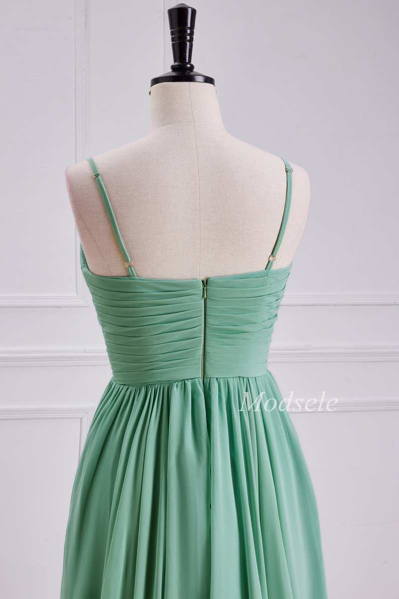 Sage Chiffon Spaghetti Strap Maxi Dress with Slit