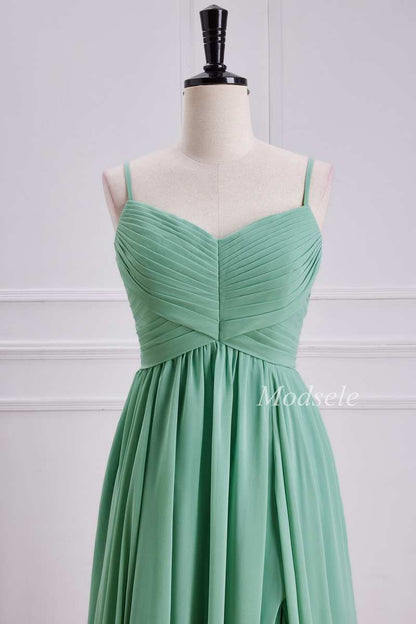 Sage Chiffon Spaghetti Strap Maxi Dress with Slit