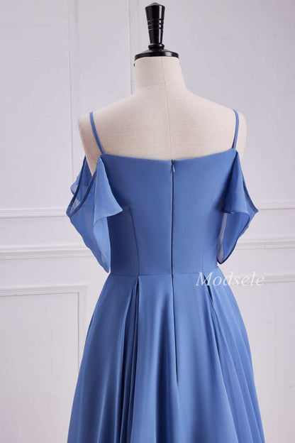 Cold-Shoulder A-Line Chiffon Dress in Periwinkle