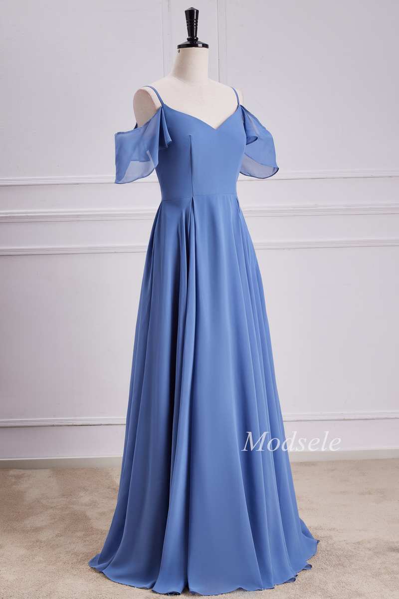 Cold-Shoulder A-Line Chiffon Dress in Periwinkle