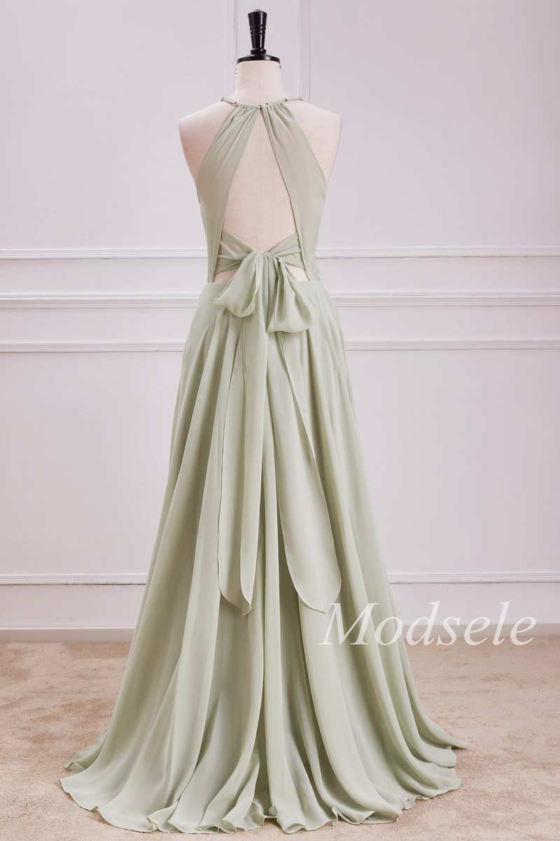 Keyhole Tie-Back A-Line Maxi Dress with Slit