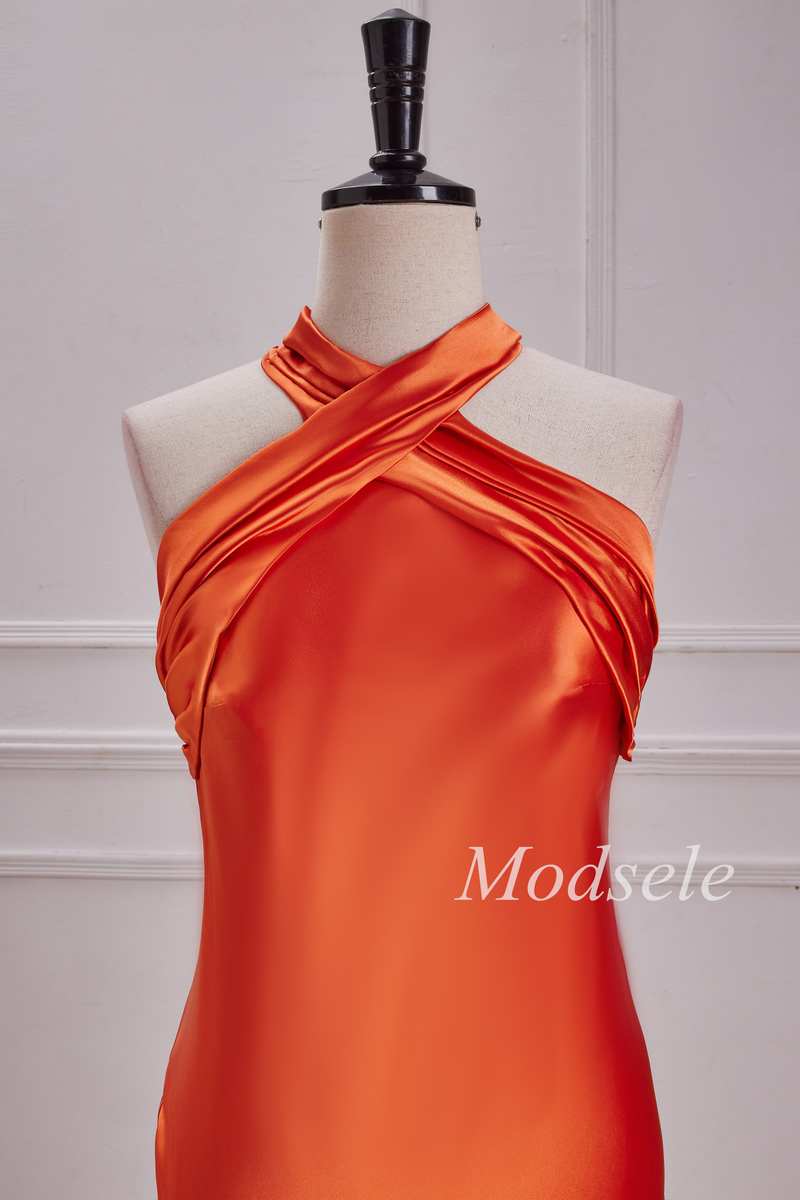 Halter Mermaid Maxi Dress in Burnt Orange