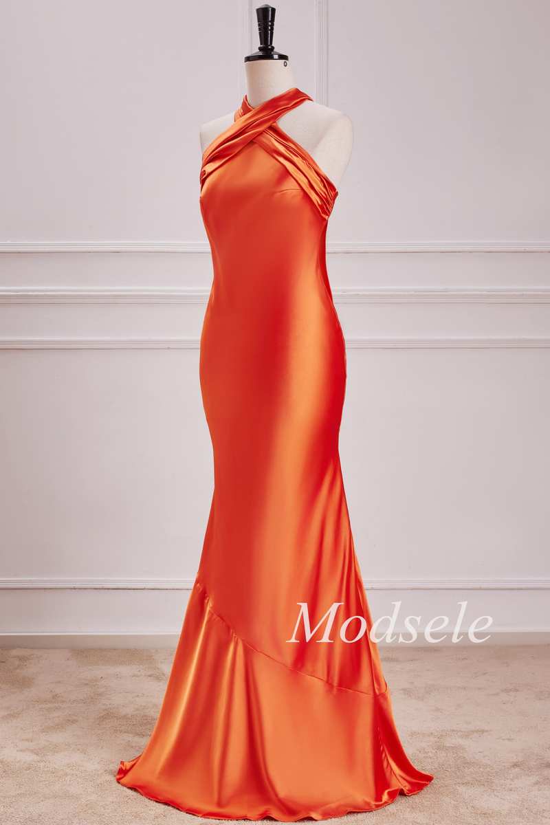 Halter Mermaid Maxi Dress in Burnt Orange